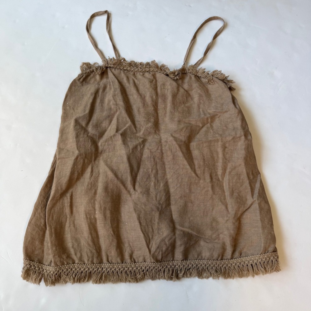 Francesca Bettini Brown Linen Fringe Tank Top Made in Italy Resort Wear Medium